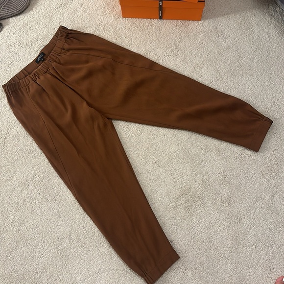 (SOLD) Aritzia Babaton Dexter Pants Sz S Brown Pumpkin Fabric Made in Japan - Picture 2 of 9